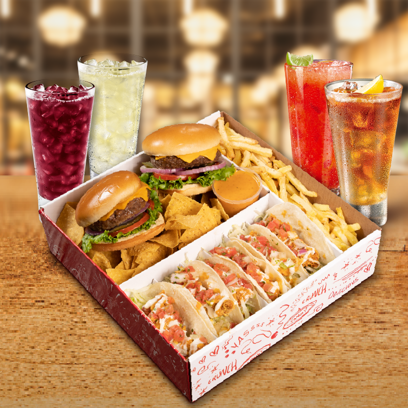 Burger & Tacos Platter + 4 bebidas gratis