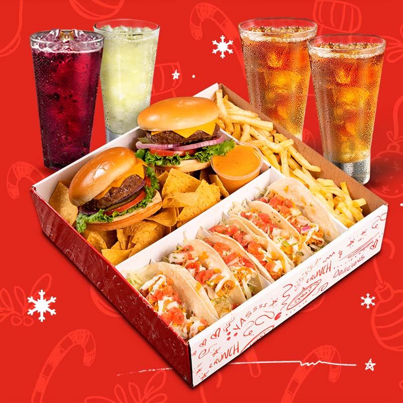 Burger & Tacos Platter + 4 bebidas gratis